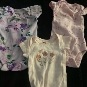 Baby Girls Floral One-Piece Bodysuit Trio - Purple, Pink, Cream